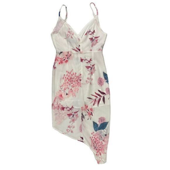 Yoins Dress Womens Size Small White Pink Floral Front Slit Speghetti Straps NWT - Picture 9 of 14